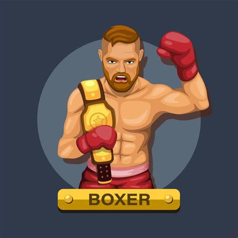 Boxer Boxing Athlete With Championship Belt Character Concept In
