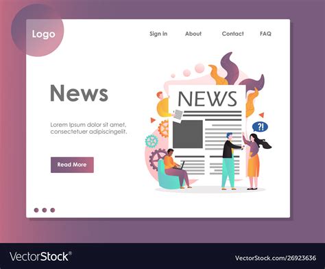 News Website Landing Page Design Template Vector Image