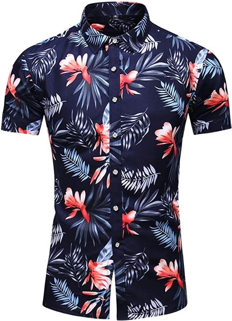 Herren Hawaii Hemd Kurzarm Button Down Freizeithemd Floral Hemd D Gedruckt Tropisches