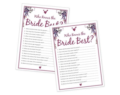 Hen Party Games Who Knows Bride Best Game Cards Floral Hen Party