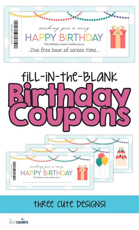 Birthday Coupons With The Text Fill In The Blank Birthday Coupons Three
