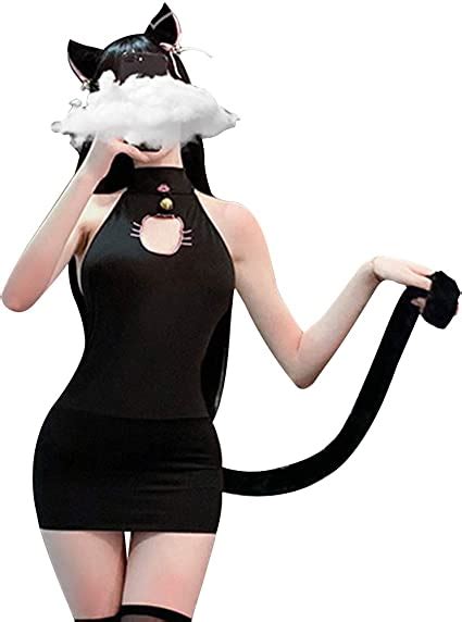 Yomorio Anime Cat Lingerie Cute Cat Face Keyhole Bodycon Dresses Cosplay Costume Black Amazon