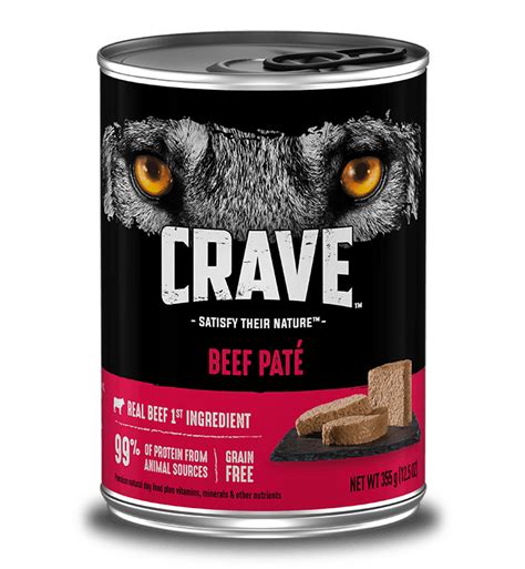 Commonly known as wet dog food, it features a variety of ingredients including a large portion of meat, which is great for dogs because they are omnivores with a carnivorous bias so generally love eating it. Beef High-Protein Wet Dog Food | CRAVE™