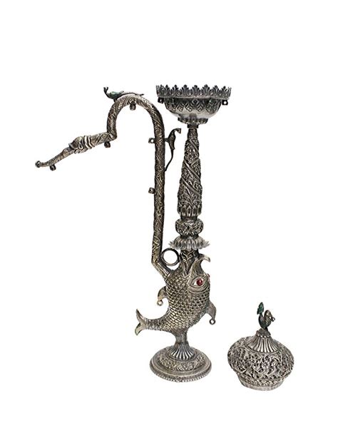 Antique Hookah Silver Mughal Engraved Unique Indian Rare Century Decorative Antiques For Sale