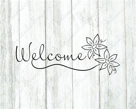 Welcome With Hand Drawn Flowers Svg Welcome Svg Flowers Etsy