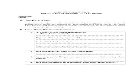 Angket Penilaian Dosen Oleh Mahasiswa Doc Document