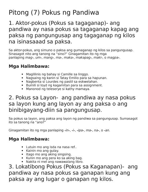 Solution Pokus Ng Pandiwa Studypool Halimbawa Pandiwang Pangyayari