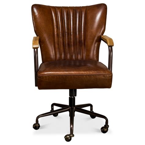 Eleanor Mid Century Modern Brown Leather Metal Base Swivel Office Chair Kathy Kuo Home Havenly