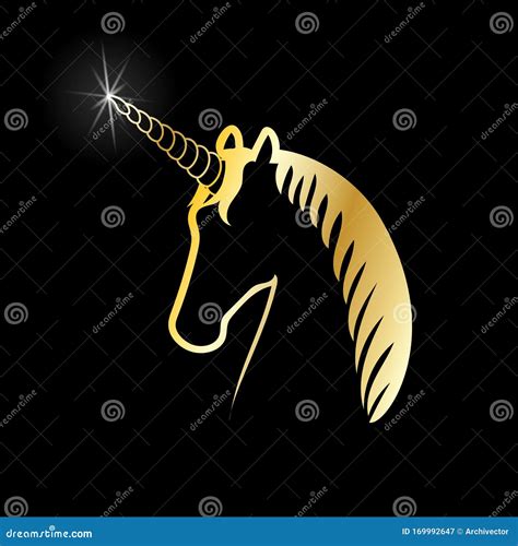 Golden Unicorn Sign Isolated On Black Background Stock Vector