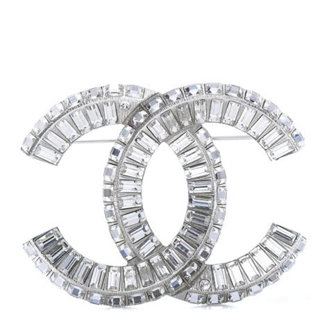 Chanel Baguette Crystal Cc Brooch Silver 648748 Fashionphile