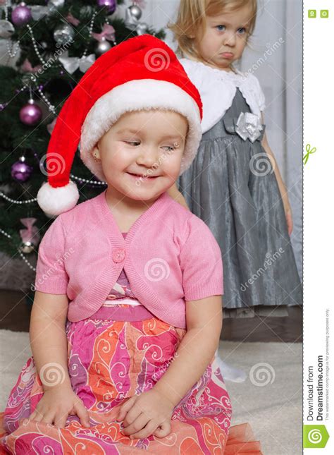 Happy Girl And Sad Girl On Background Stock Photo Image