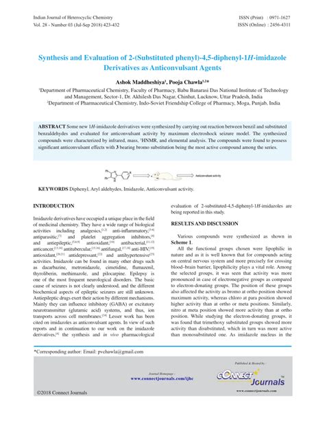 PDF Synthesis And Evaluation Of 2 Substituted Phenyl 4 5 Diphenyl
