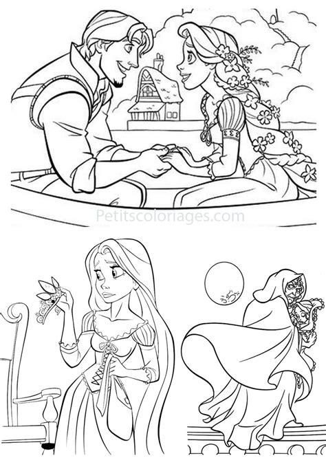 4 coloriages raiponce flynn,gothel,couronne sur Petitscoloriages.com