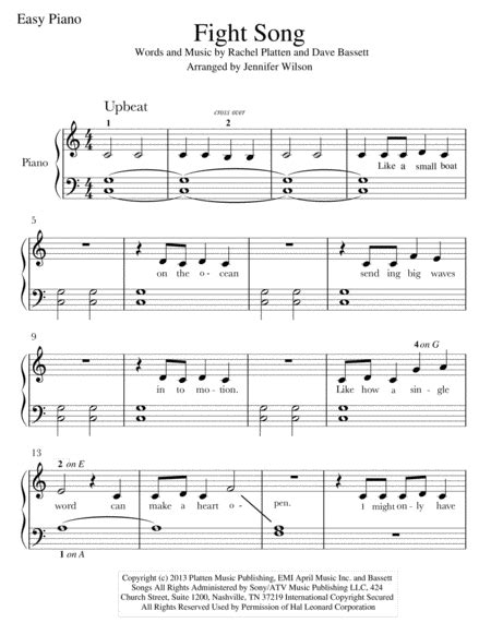 Technically, this song is written and played on an organ, but it sounds like it's made for the piano. Download Fight Song Sheet Music By Rachel Platten, Dave ...