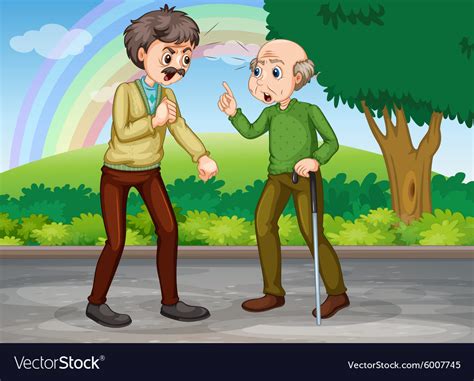 Two Old Men Fighting In The Park Royalty Free Vector Image