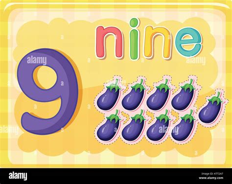 Illustrated Flash Card Showing The Number 9 Stock Vector Image And Art
