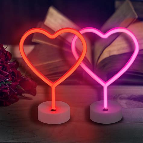 Amazon Com Brightdeck Pack Heart Neon Signs Led Pink Heart Neon Sign Battery Operated Or