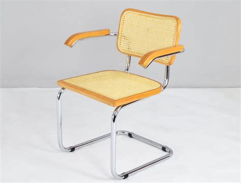 6 Mid Century B64 Cesca Chair With Arms Set By Marcel Breuer Italy