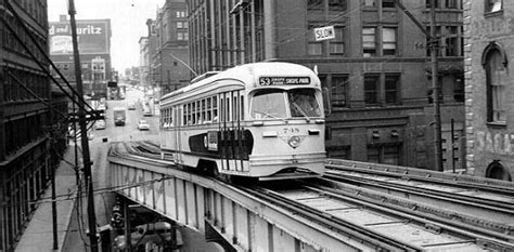 Elevated Streetcar Near 8th And Delaware 1950s Kansas City