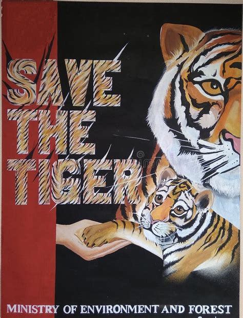 Handmade Poster Design Save The Tiger Editorial Stock Image Image
