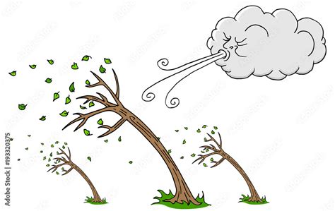 Windy Day Trees And Cloud Blowing Wind Stock Vector Adobe Stock