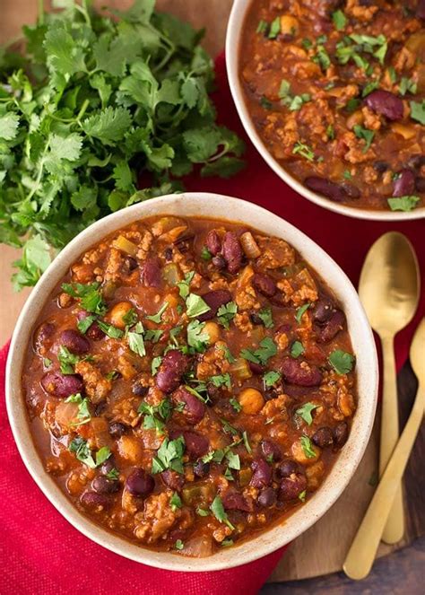 slow cooker turkey chili recipe has ground turkey beans veggies and spices all loaded into the