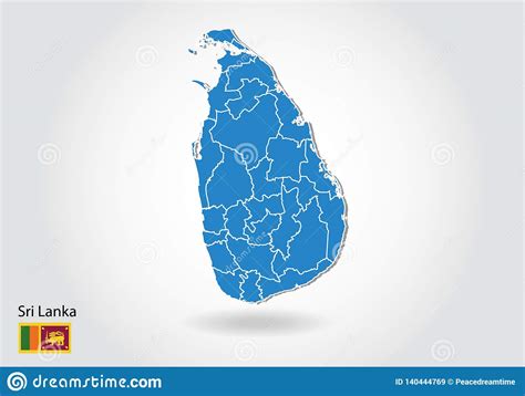 Sri Lanka Map Design With 3d Style Blue Sri Lanka Map And