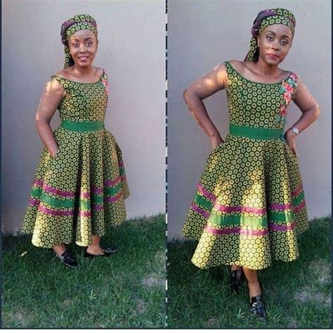 Beautiful Green Sotho For Makoti Shweshwe Dress Sunika Magazine