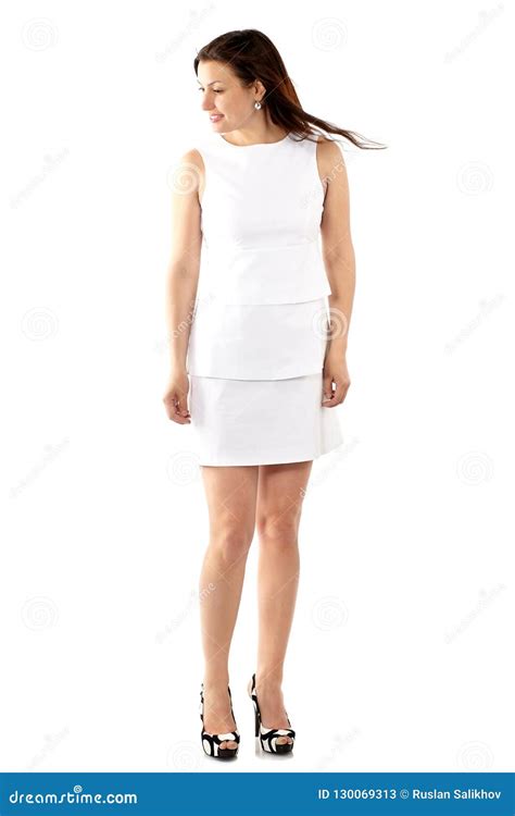 Beautiful Young Woman In White Dress Isolated On White Full Bod Stock Image Image Of Standing