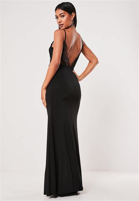Black Slinky Lace Back Strappy Maxi Dress Missguided