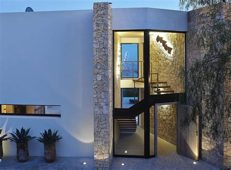 Glass Entrance Wooden Front Door Modern House In Ibiza Spain Fresh