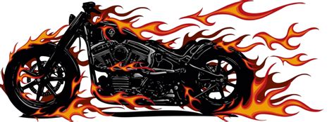 Front View Illustration Of A Flaming Chopper Motorcycle Ride In Vector