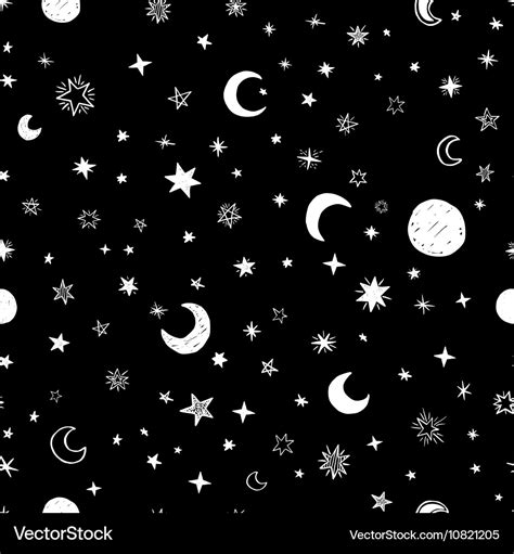Seamless Pattern With Handdrawn Stars And Moons Vector Image