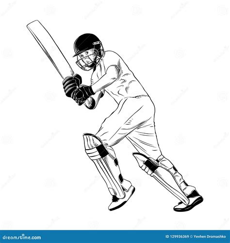 Hand Drawn Sketch Of Cricket Player In Black Isolated On White