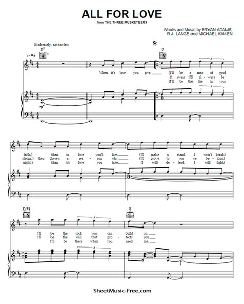 Baixar música mp3 é um app para encontrar arquivos em mp3 muito simples e prático. All For Love Sheet Music Bryan Adams | ♪ SHEETMUSIC-FREE.COM
