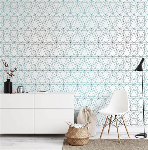 Peel And Stick Wallpaper Removable Wallpaper Geometric Blue Etsy
