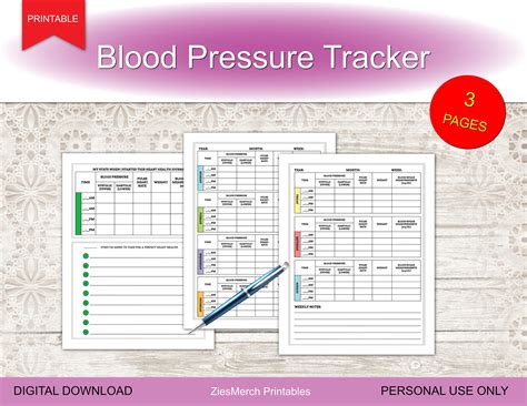 Blood Pressure Tracker Log Book Printable Download Etsy Canada