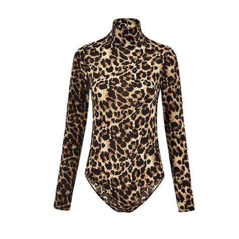 Leopard Bodysuit Sexy Bodysuit Animal Print Turtleneck And Long