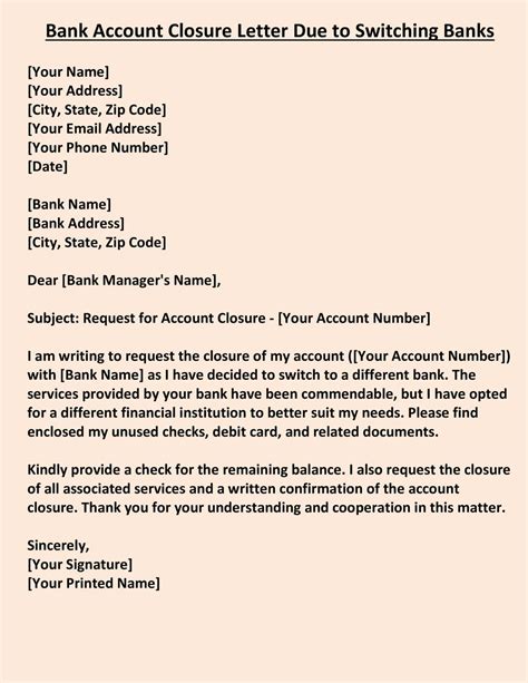 Top Bank Account Closing Letter Format With Reason Word