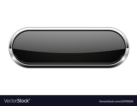 Black Glass Button Shiny Oval 3d Web Icon Vector Image