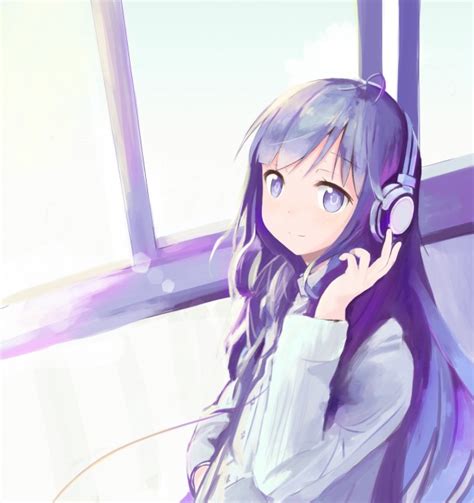 Wallpaper Anime Girl Headphones Long Hair Windows Wallpapermaiden