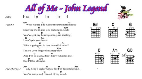 {em}how many {c}times do i have to tell {g}you even when you're {d}crying you're beautiful {em}too the world is b{c}eating you d{g}own, i'm ar{d}ound through every {em}. John Legend - All of Me - Guitar Chord - Guitar Cover ...