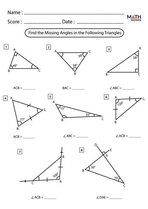 Angles Triangles Worksheet 5th Grade
