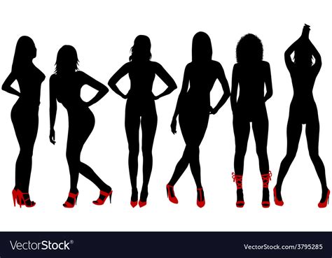 Silhouettes Sexy Women With Red Shoes Royalty Free Vector