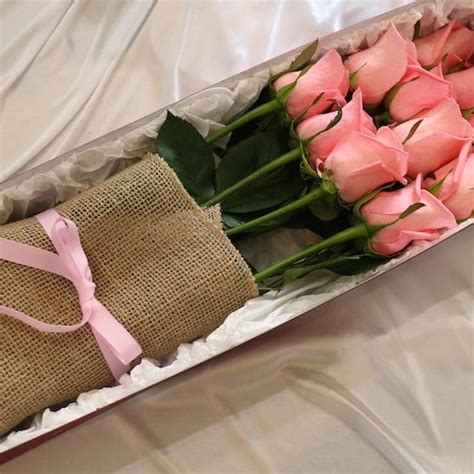 Beautiful Long Stem Roses In Box Flower Chocolate Snacks And T