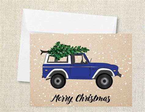 Vintage Truck Christmas Ford Bronco Card Set Blue Ford Bronco