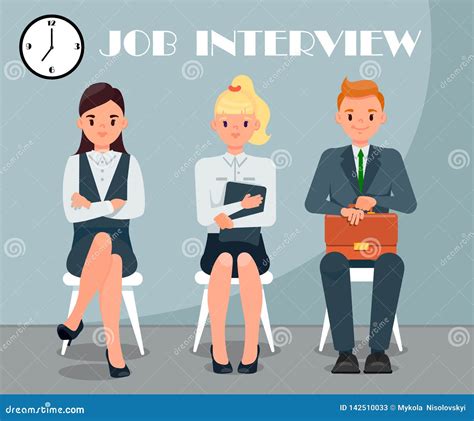Job Interview Flat Vector Illustration With Text Stock Vector