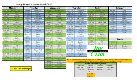 Class Schedule & Sub List - The Big C Athletic Club | We ...
