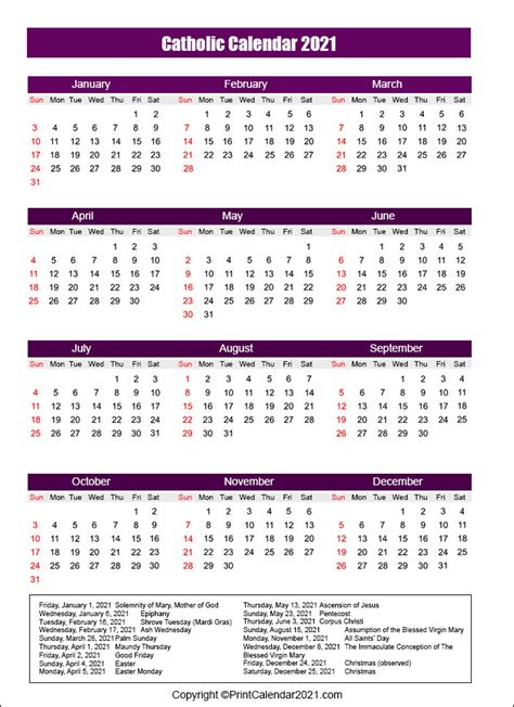 Because lent is based on easter, which is always on a sunday, but most catholic feast days are based on dates on a calendar. Free Printable Catholic Liturgical Calendar 2021 Year B ...
