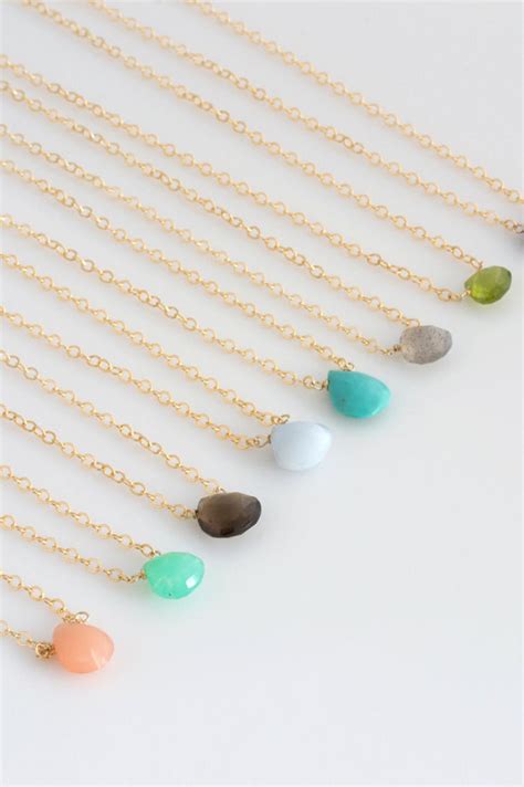 Teardrop Gemstone Necklace Dainty Turquoise Pendant Minimal Etsy